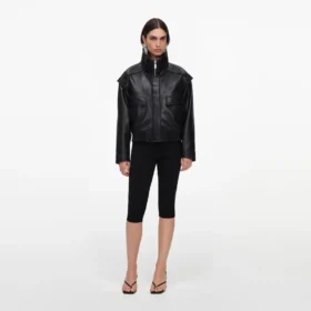 Black Faux Leather Bomber Jacket