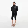 Black Faux Leather Bomber Jacket