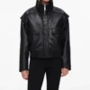 Black Faux Leather Bomber Jacket