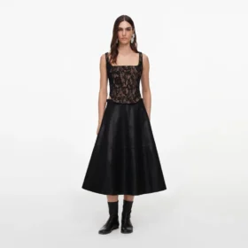 Black Faux Leather Midi Skirt