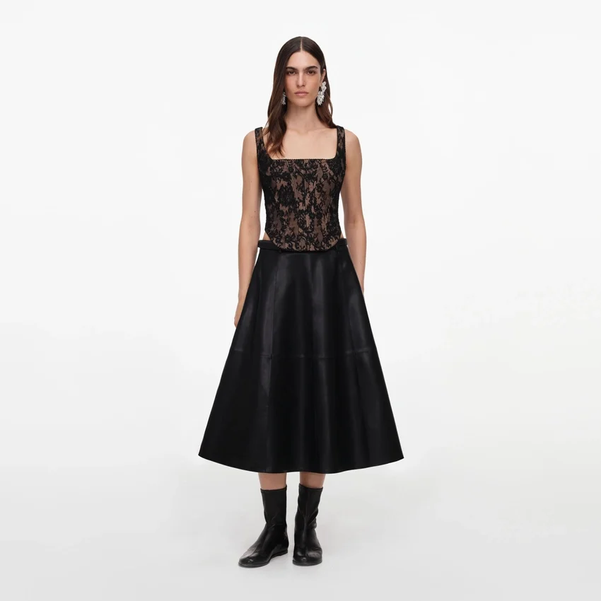 Black Faux Leather Midi Skirt Black Faux Leather Midi Skirt