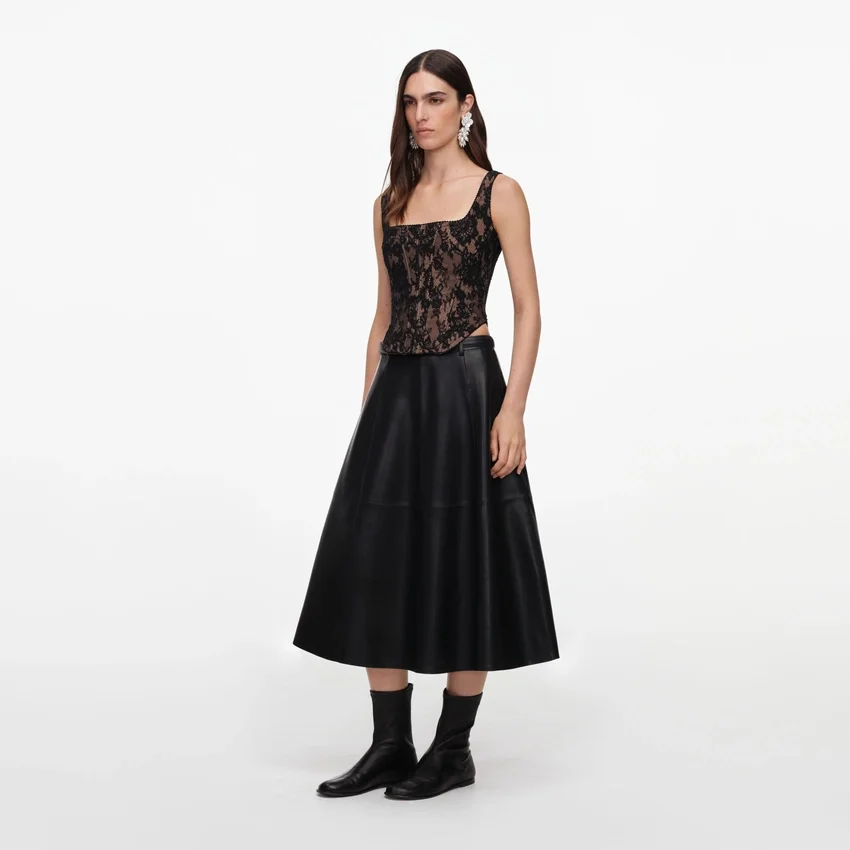 Black Faux Leather Midi Skirt Black Faux Leather Midi Skirt