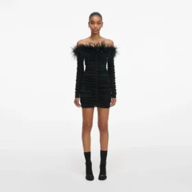 Black Feather Viscose Knit Mini Dress