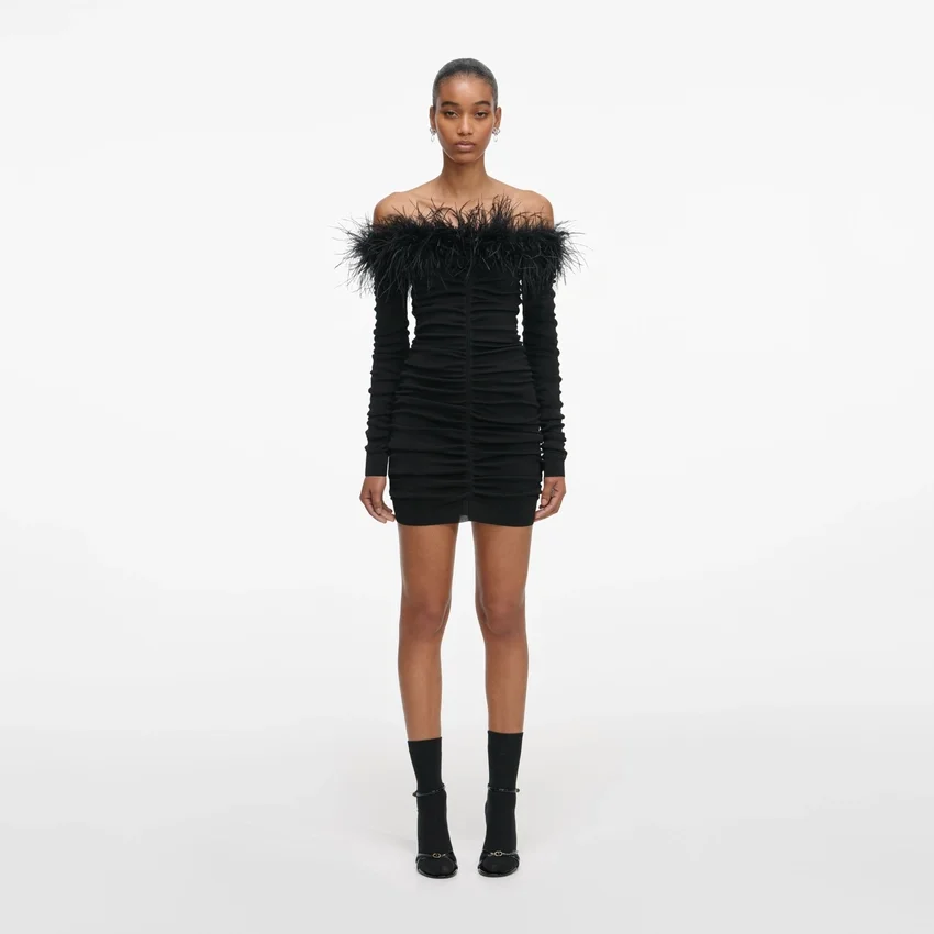 Black Feather Viscose Knit Mini Dress Black Feather Viscose Knit Mini Dress