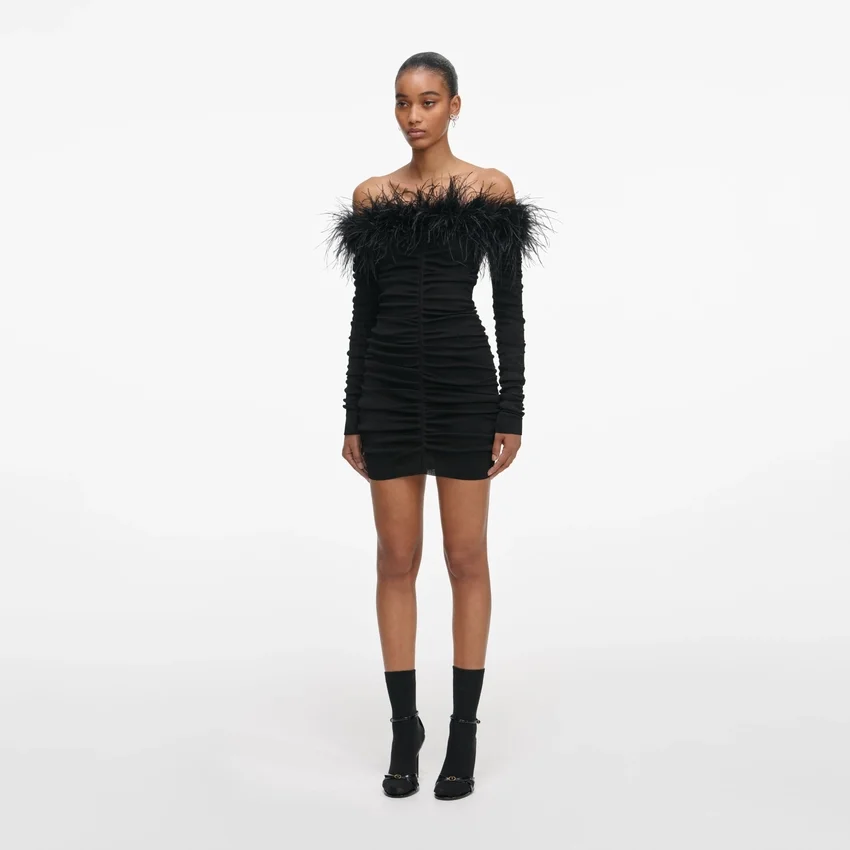 Black Feather Viscose Knit Mini Dress Black Feather Viscose Knit Mini Dress