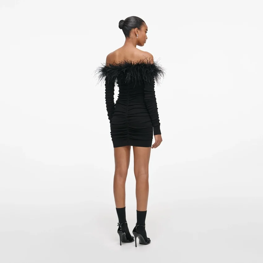 Black Feather Viscose Knit Mini Dress Black Feather Viscose Knit Mini Dress