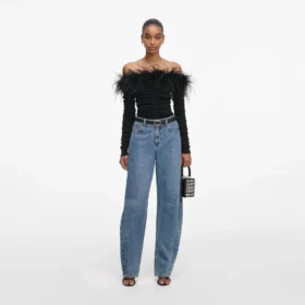 Black Feather Viscose Knit Top