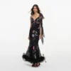 Black Floral Georgette Feather Maxi Dress Black Floral Georgette Feather Maxi Dress