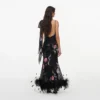 Black Floral Georgette Feather Maxi Dress Black Floral Georgette Feather Maxi Dress