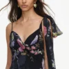 Black Floral Georgette Feather Maxi Dress Black Floral Georgette Feather Maxi Dress