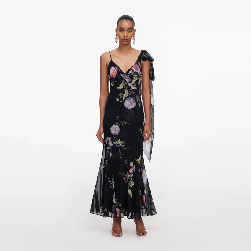 Black Floral Georgette Maxi Dress Black Floral Georgette Maxi Dress