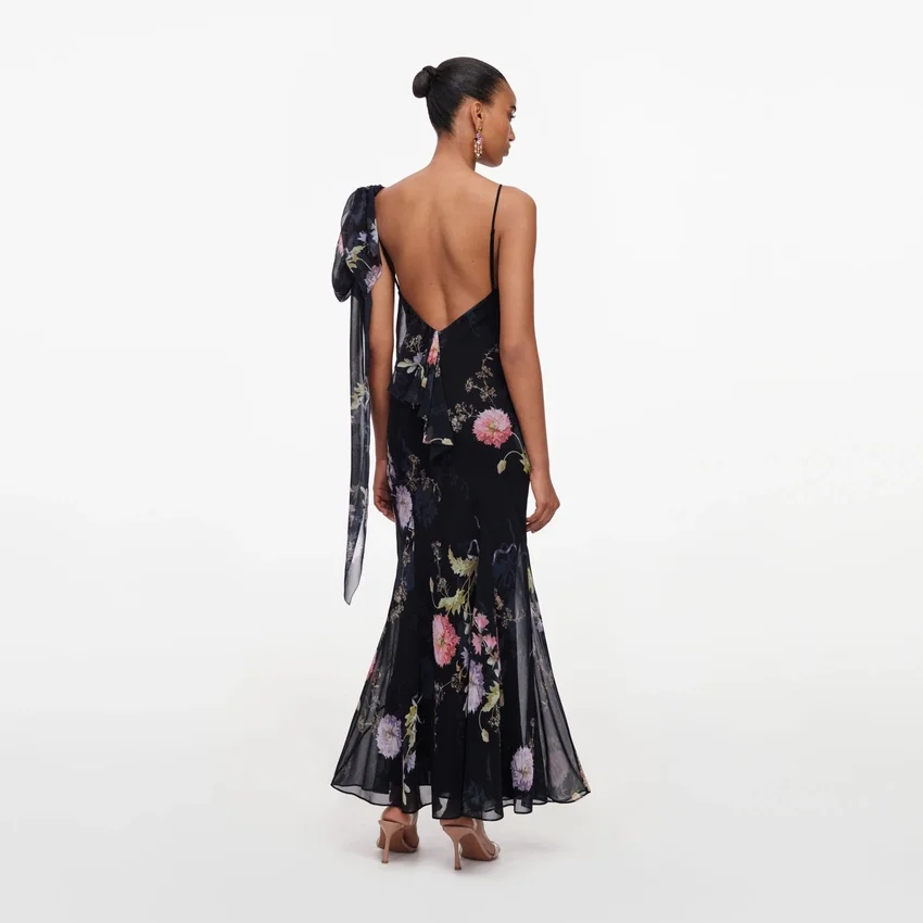 Black Floral Georgette Maxi Dress Black Floral Georgette Maxi Dress