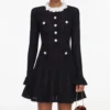 Black Flower Trim Knit Mini Dress Black Flower Trim Knit Mini Dress