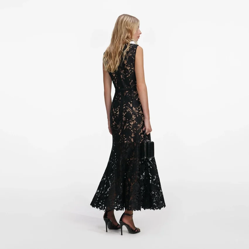 Black Guipure Lace Midi Dress Black Guipure Lace Midi Dress