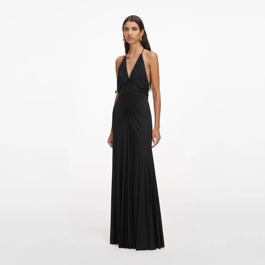 Black Jersey Gathered Maxi Dress Black Jersey Gathered Maxi Dress
