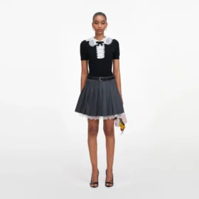 Black Knit Lace Collar Top