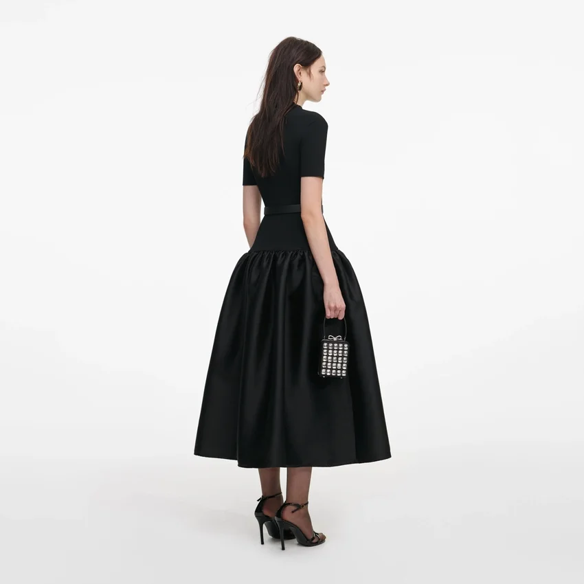 Black Knit Taffeta Midi Dress Black Knit Taffeta Midi Dress