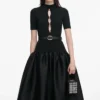 Black Knit Taffeta Midi Dress Black Knit Taffeta Midi Dress
