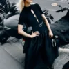 Black Knit Taffeta Midi Dress Black Knit Taffeta Midi Dress