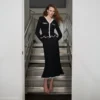 Black Lace Insert Peplum Knit Midi Dress Black Lace Insert Peplum Knit Midi Dress