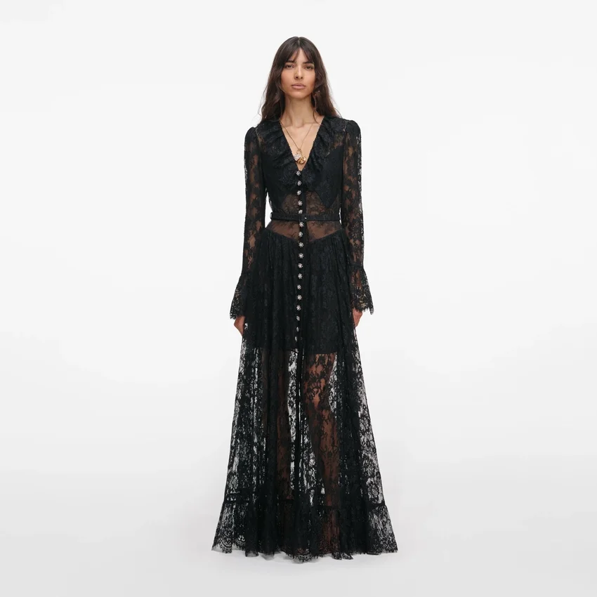 Black Lace Ruffle Maxi Dress Black Lace Ruffle Maxi Dress