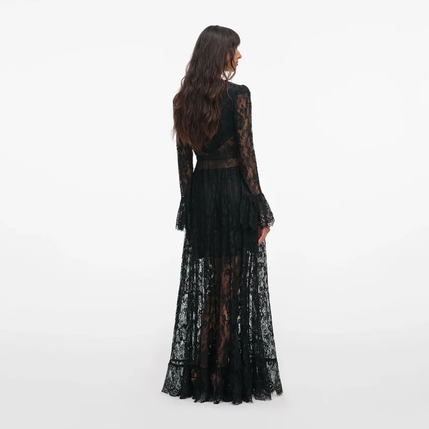 Black Lace Ruffle Maxi Dress Black Lace Ruffle Maxi Dress