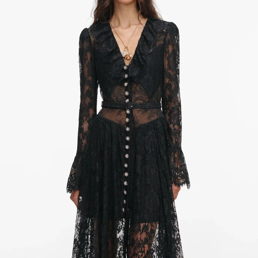 Black Lace Ruffle Maxi Dress Black Lace Ruffle Maxi Dress