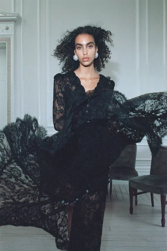 Black Lace Ruffle Maxi Dress Black Lace Ruffle Maxi Dress