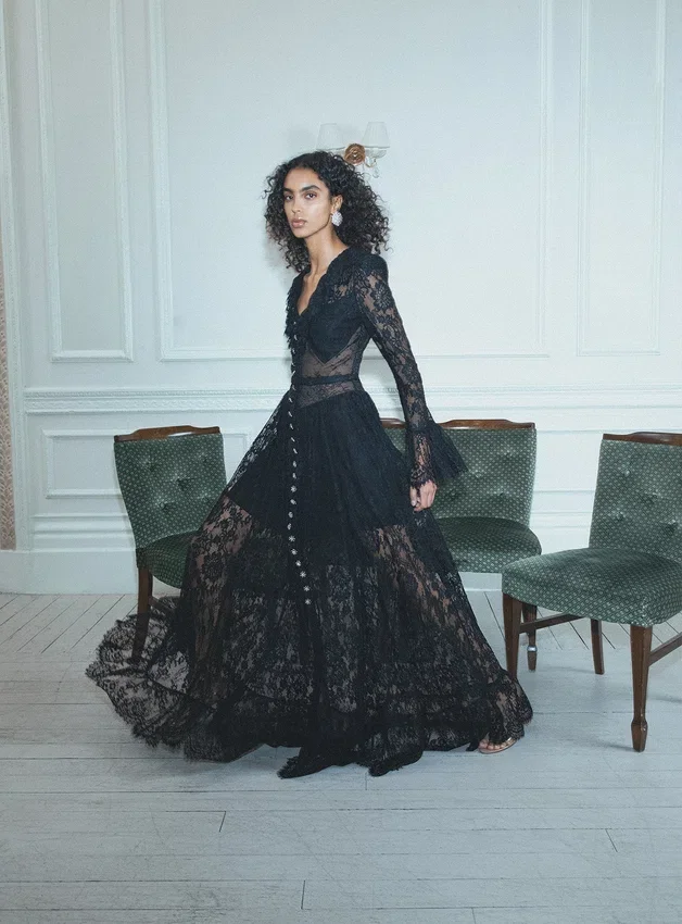 Black Lace Ruffle Maxi Dress Black Lace Ruffle Maxi Dress