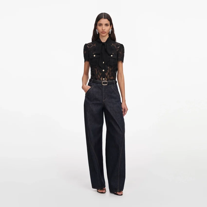 Black Lace Tie Neck Top Black Lace Tie Neck Top