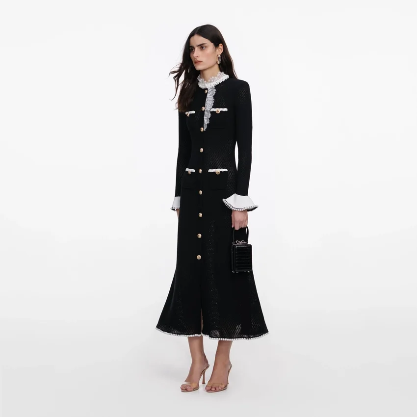 Black Lace Trim Knit Midi Dress Black Lace Trim Knit Midi Dress
