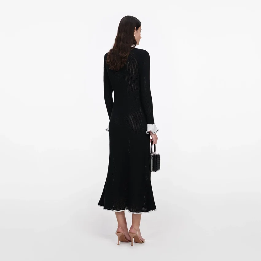 Black Lace Trim Knit Midi Dress Black Lace Trim Knit Midi Dress