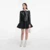 Black Leather Contrast Collar Jacket