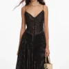 Black Lurex Stripe Pleated Maxi Dress Black Lurex Stripe Pleated Maxi Dress