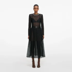 Black Organza Lace Midi Skirt
