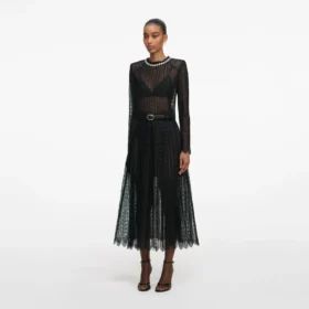 Black Organza Lace Midi Skirt