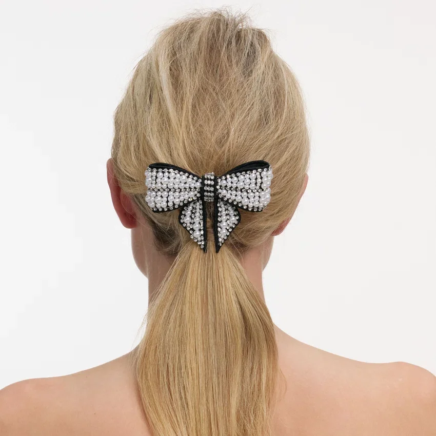 Black Pearl Satin Bow Hairclip Black Pearl Satin Bow Hairclip