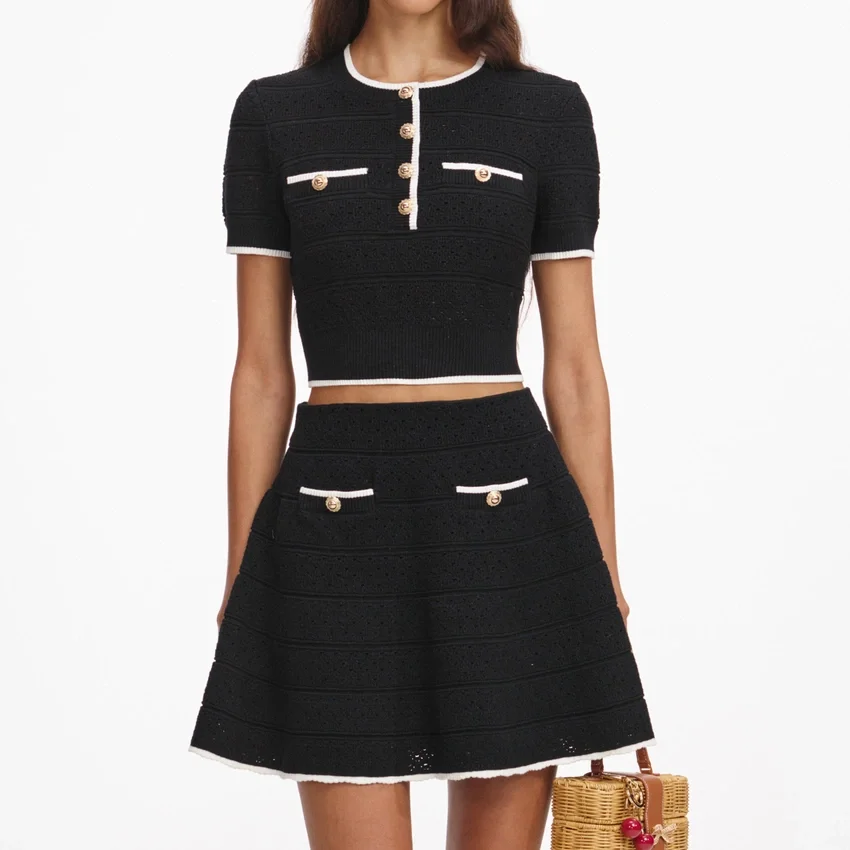 Black Pointelle Knit Mini Skirt Black Pointelle Knit Mini Skirt