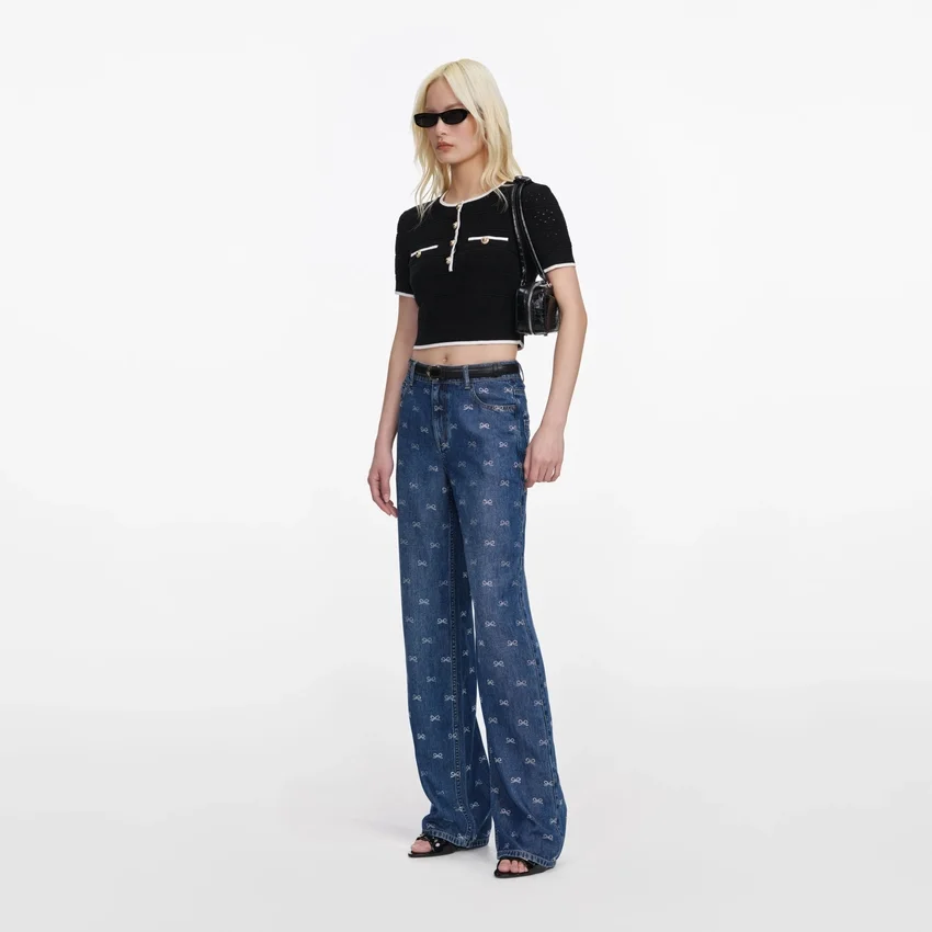 Lightweight Bow Embellished Jeans Lightweight Bow Embellished Jeans