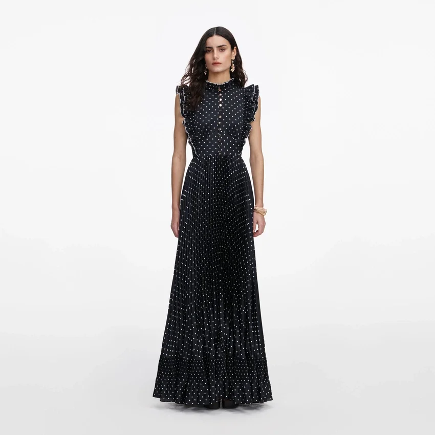Black Polka Dot Frill Maxi Dress Black Polka Dot Frill Maxi Dress