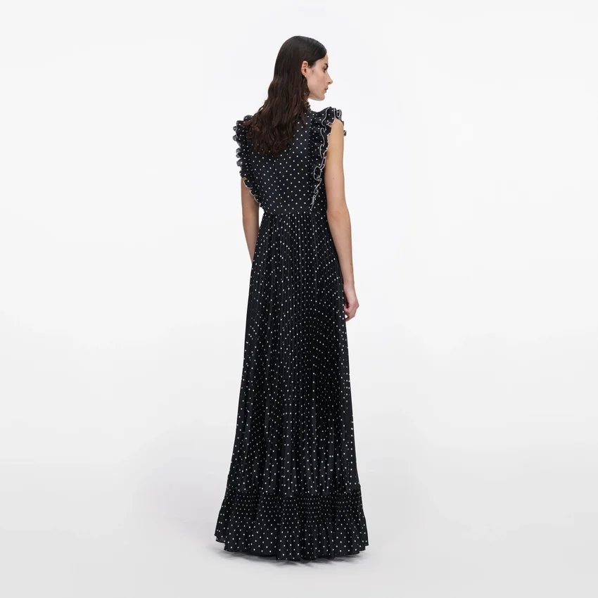 Black Polka Dot Frill Maxi Dress Black Polka Dot Frill Maxi Dress