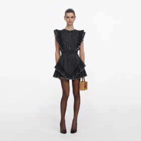 Black Polka Dot Frill Mini Dress