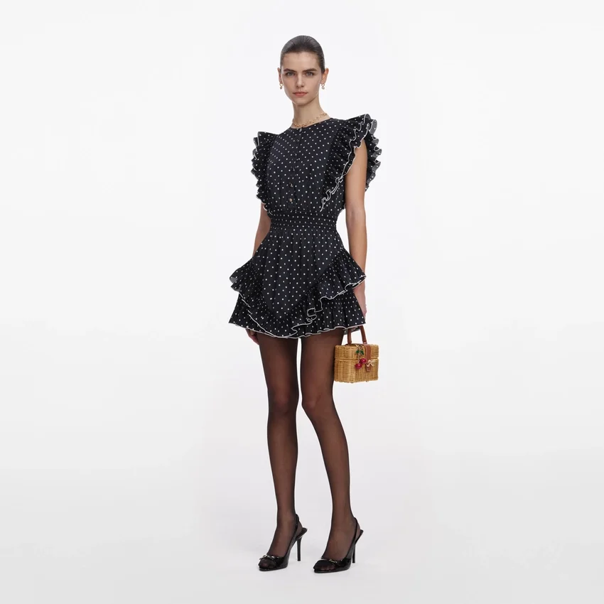 Black Polka Dot Frill Mini Dress Black Polka Dot Frill Mini Dress
