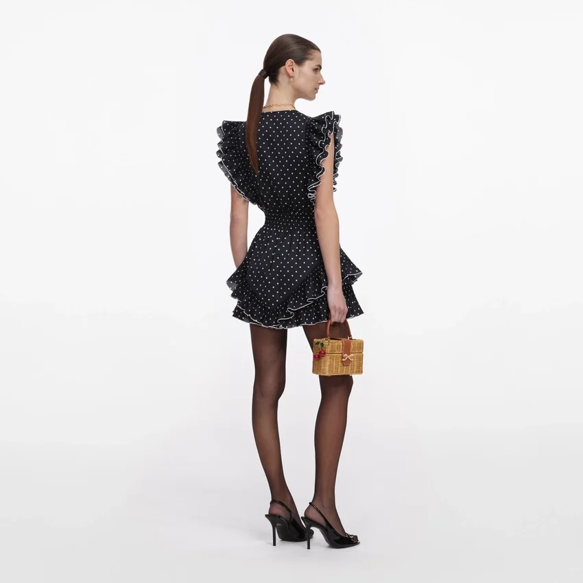 Black Polka Dot Frill Mini Dress Black Polka Dot Frill Mini Dress