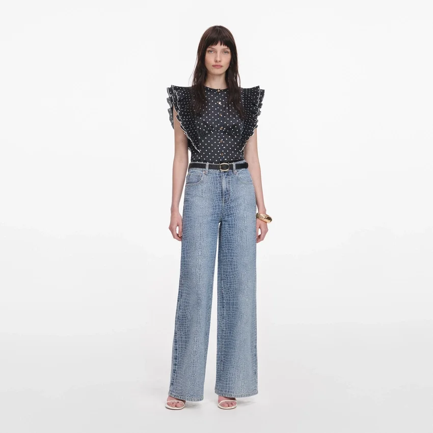 Black Polka Dot Frill Top Black Polka Dot Frill Top