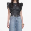 Black Polka Dot Frill Top Black Polka Dot Frill Top