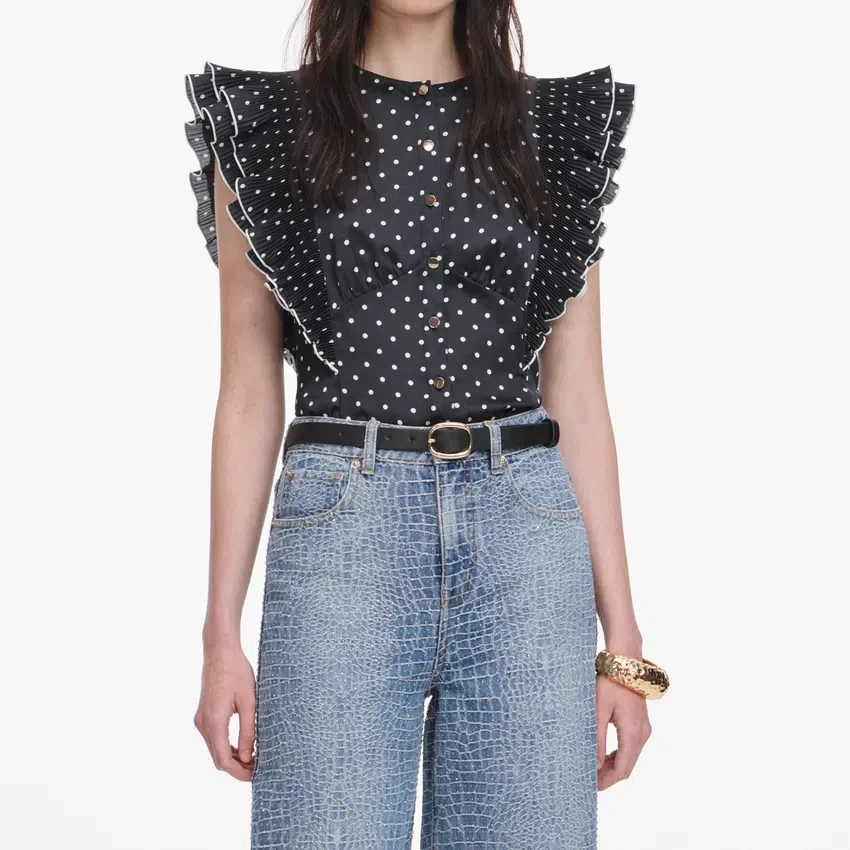 Black Polka Dot Frill Top Black Polka Dot Frill Top