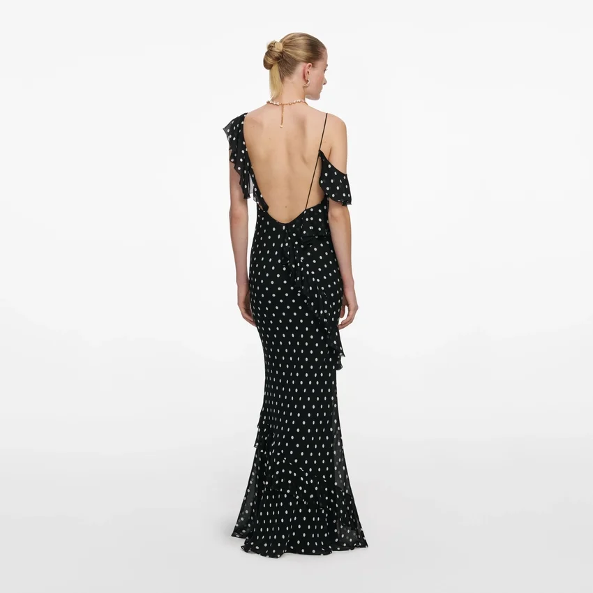 Black Polka Dot Georgette Maxi Dress Black Polka Dot Georgette Maxi Dress