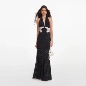 Black Polka Dot Halter Neck Maxi Dress Black Polka Dot Halter Neck Maxi Dress