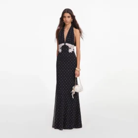Black Polka Dot Halter Neck Maxi Dress Black Polka Dot Halter Neck Maxi Dress